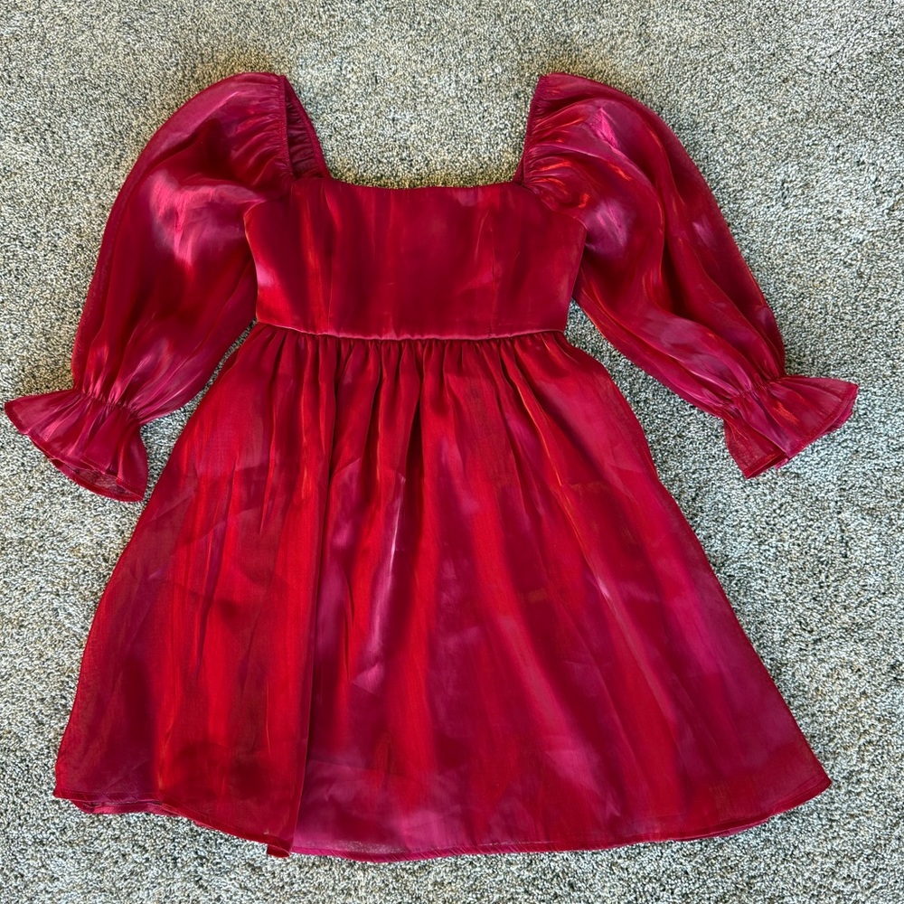 Elegant Red Puff Sleeve Dress Size XS